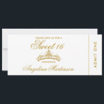 Elegantes Sweet 16 Gold und White Ticket Einladung<br><div class="desc">Elegant Sweet 16 Gold und White Ticket Einladung</div>