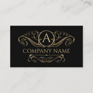 Elegantes Swirl Monogram Gold auf Schwarz Visitenkarte
