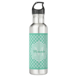 Elegantes tadelloses grünes Quatrefoil Monogramm Edelstahlflasche