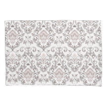 Élégantes taies d'oreiller en damas taupe et gris