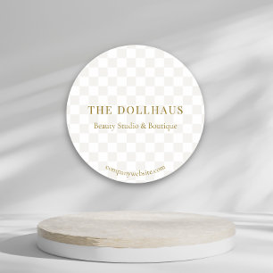 Elegantes Tan Checkered Gold Boutique Event Displa Runder Aufkleber