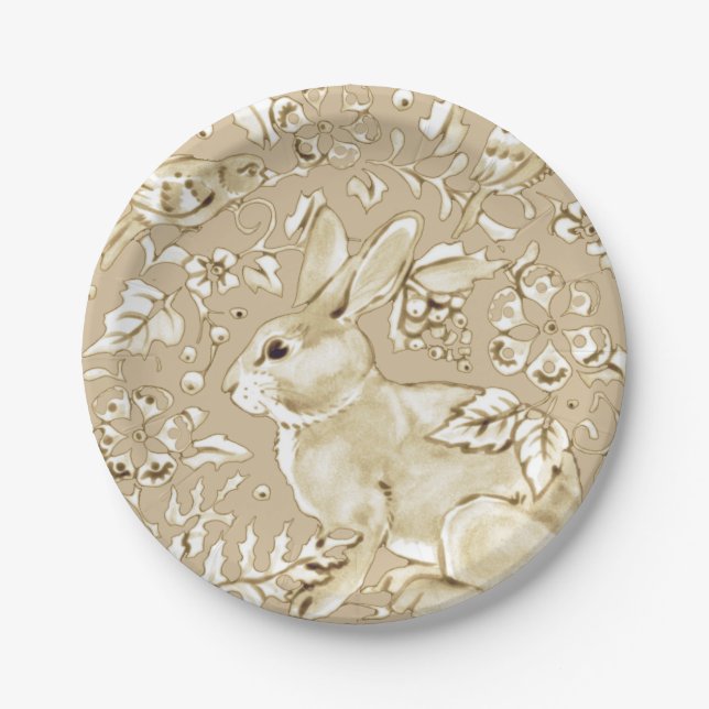 Elegantes Tan Rabbit Bunny Bird Floral Osterfest Pappteller (Vorderseite)