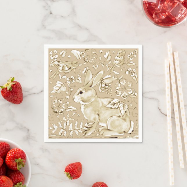 Elegantes Tan Rabbit Bunny Bird Floral Osterfest Serviette (Beispiel)