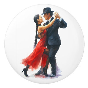Elegantes Tango Dance Couple in Rot und Schwarz Keramikknauf