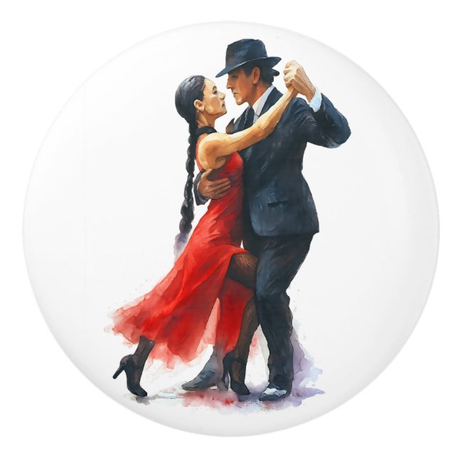 Elegantes Tango Dance Couple in Rot und Schwarz Keramikknauf (Vorderseite)