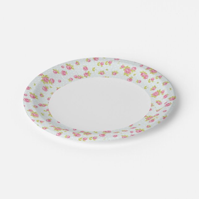 Elegantes Tapetenmuster aus rosa Rosen 4 Pappteller (Schrägansicht)