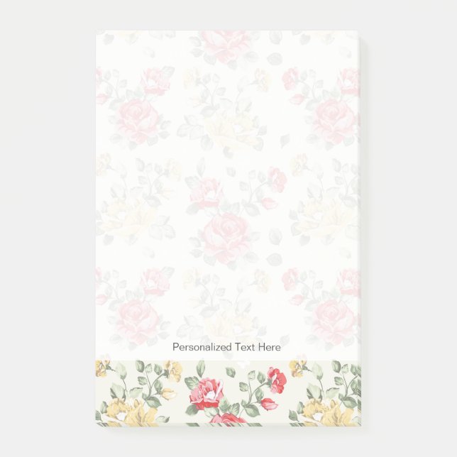 Elegantes Tapetenmuster aus rosa Rosen Post-it Klebezettel (Vorderseite)