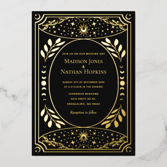 Elegantes Tarot Gothic Wedding Foil Einladung (Vorderseite)