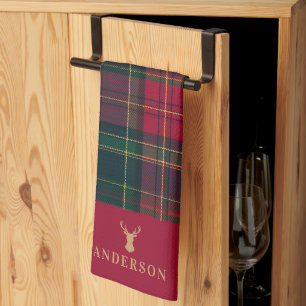 Elegantes Tartan-Karo Frohe Weihnachten Familienna Geschirrtuch