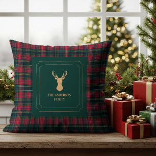 Elegantes Tartan-Karo Frohe Weihnachten Familienna Kissen