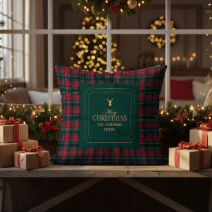 Elegantes Tartan-Karo Frohe Weihnachten Familienna Kissen