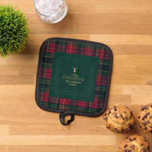 Elegantes Tartan-Karo Frohe Weihnachten Familienna Topflappen