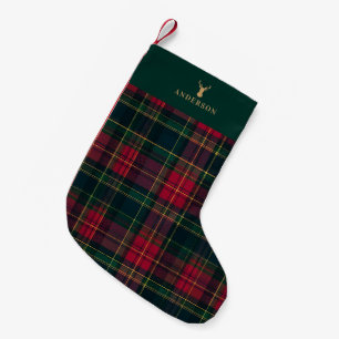 Elegantes Tartan-Karomuster Frohe Weihnachten Fami Kleiner Weihnachtsstrumpf