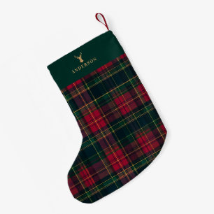 Elegantes Tartan-Karomuster Frohe Weihnachten Fami Kleiner Weihnachtsstrumpf