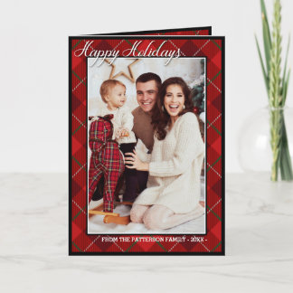 Elegantes Tartan Modernes Happy Holidays Family Fo Karte