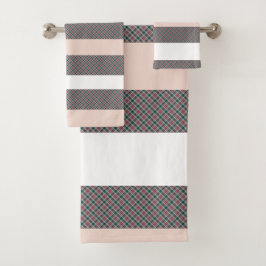 Elegantes Tartan Muster Rot Grün Rosa Badhandtuch Set