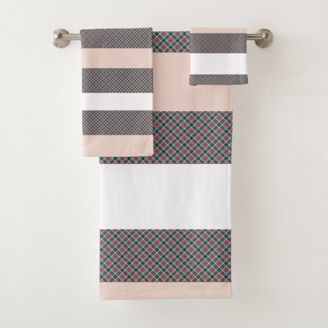 Elegantes Tartan Muster Rot Grün Rosa Badhandtuch Set (Insitu)
