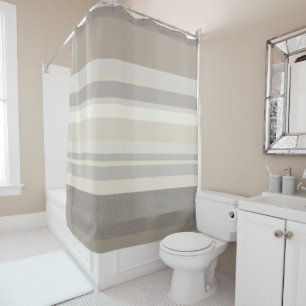 Elegantes Taupe-Creme- und Grau gestreiftes Farmho Duschvorhang