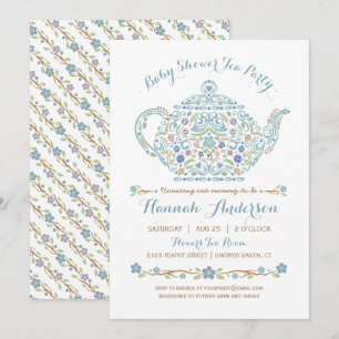 Elegantes Tea Party Boy Baby Dusche ・ Teekanne Einladung