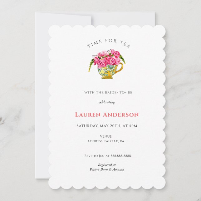 Elegantes Tea Party Brautparty Einladung (Vorderseite)