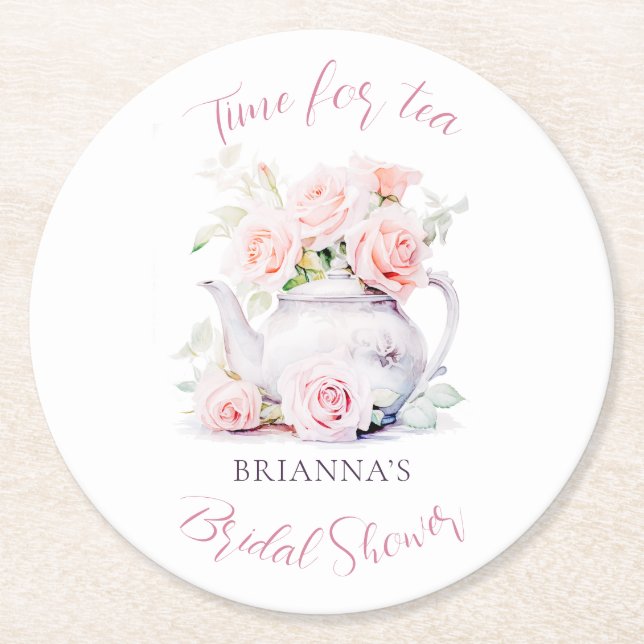 Elegantes Tea Party Brautparty Runder Pappuntersetzer (Vorderseite)