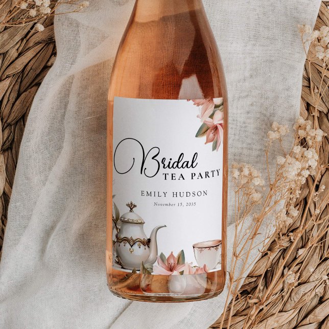 Elegantes Tea Party Brautparty Weinetikett (Von Creator hochgeladen)