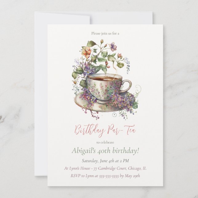 Elegantes Tea Party Einladung zum Geburtstag (Vorderseite)