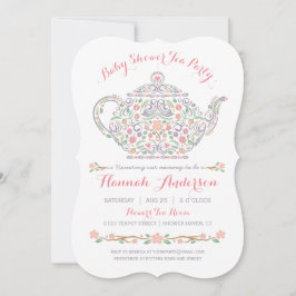 Elegantes Tea Party Girl Baby Dusche ・ Teekanne Einladung