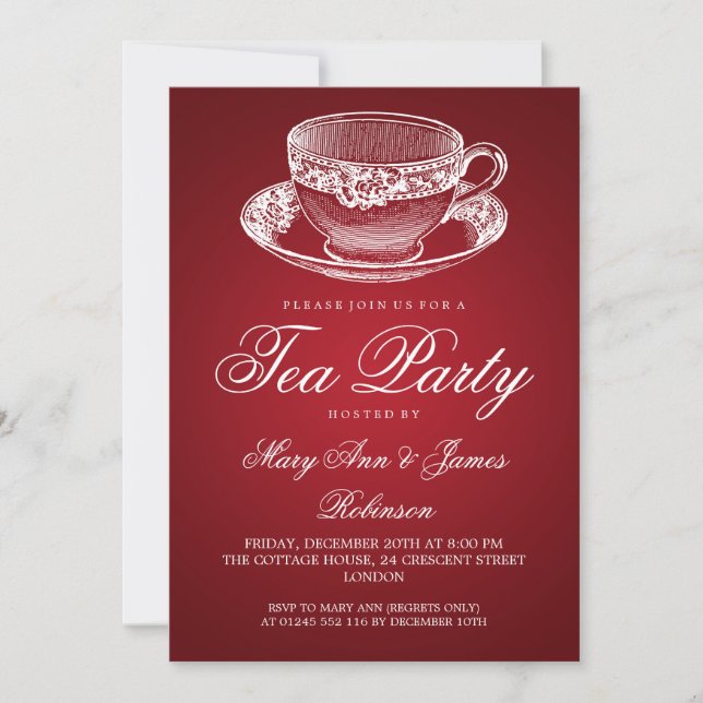 Elegantes Tea Party Vintager Teezeremonie auf dem  Einladung (Vorderseite)