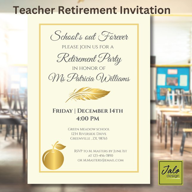 Elegantes Teachers Golden Pastel Retirement Party Einladung (Von Creator hochgeladen)