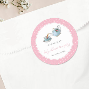 Elegantes Teacups Baby Dusche Tee Party Runder Aufkleber