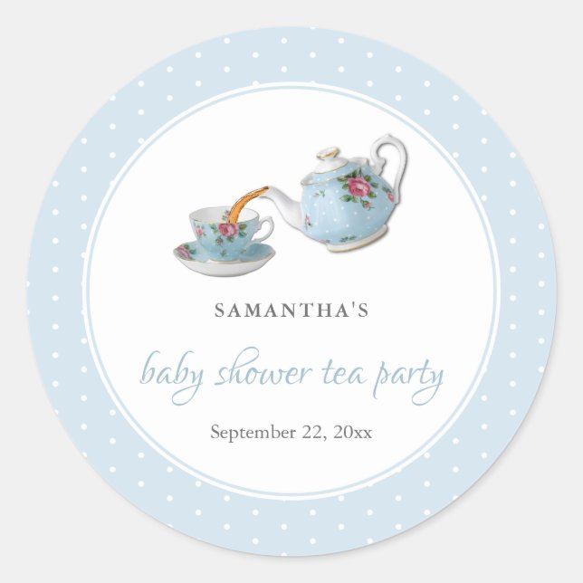 Elegantes Teacups Baby Dusche Tee Party Runder Aufkleber (Vorderseite)