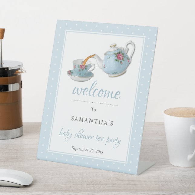 Elegantes Teacups Baby Dusche Tee Party Willkommen Sockelschild (In SItu)