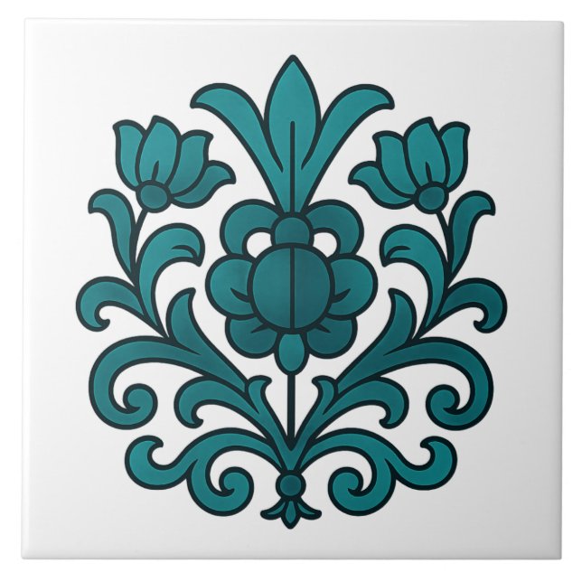 Elegantes Teal-Blumen-Mandala-Buntglas  Fliese (Vorderseite)