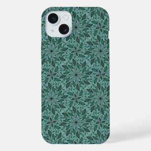 Elegantes Teal-Blumenmuster mit Blatt-Mandala iPhone 15 Plus Hülle