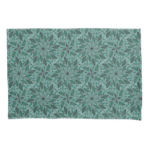 Elegantes Teal-Blumenmuster mit Blatt-Mandala Kissenbezug