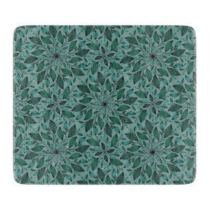 Elegantes Teal-Blumenmuster mit Blatt-Mandala Schneidebrett