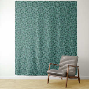 Elegantes Teal-Blumenmuster mit Blatt-Mandala Wandteppich