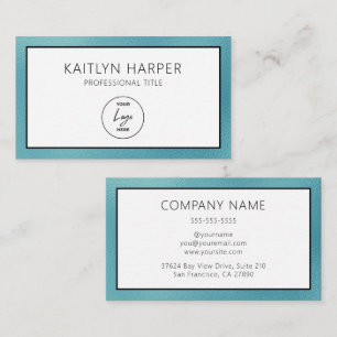 Elegantes Teal-Foliendesign mit Logo-Rand Visitenkarte