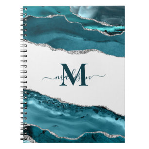 Elegantes Teal-Geoden-Achat-Monogramm-Gold-Glitter Notizblock