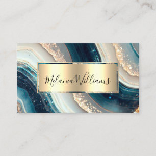 Elegantes Teal-Gold-Marmor-Achat-Geoden-QR-Code Visitenkarte