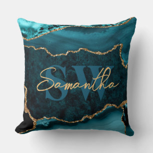 Elegantes Teal- und falsches Gold-Glitter-Marmor-A Kissen