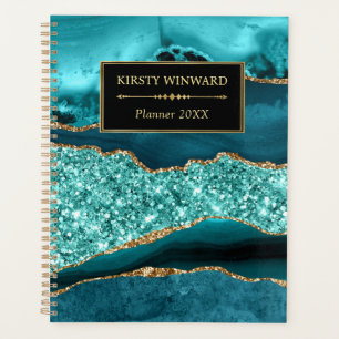 Elegantes Teal- und Gold-Ozean-Glitter-Achat Planer