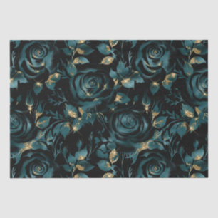 Elegantes Teal- und Goldrosen-Blumenmuster Seidenpapier