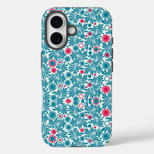 Elegantes Teal- und Magenta-Blattmuster iPhone 16 Hülle