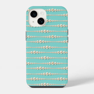 Elegantes Teal- und Perlen-Halsketten iPhone-Case iPhone 14 Hülle