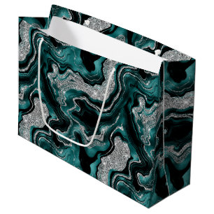 Elegantes Teal- und Silber-Glitter-Achat-Geburtsta Große Geschenktüte
