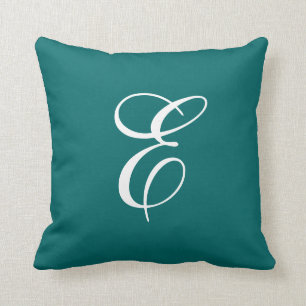 Elegantes Teal- und Weiß-Monogramm-Wurfkissen Kissen