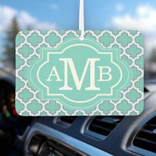 Elegantes Teal-Vierpass-Muster mit individuellem M Autolufterfrischer