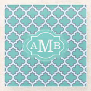Elegantes Teal-Vierpass-Muster mit individuellem M Glasuntersetzer